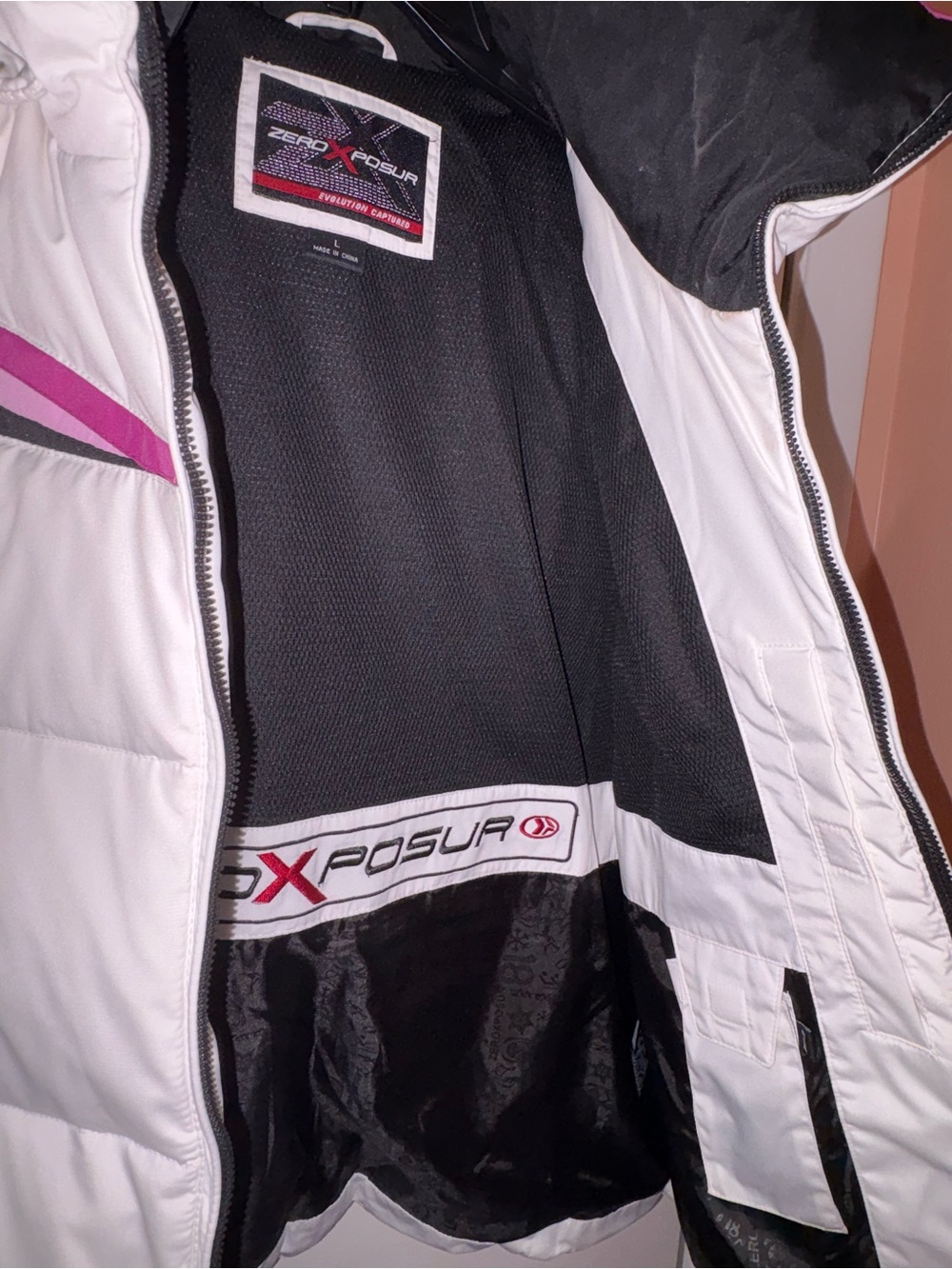 ZeroXposur White Puffer Jacket with Pink Stripe Accents - Picture 10 of 12